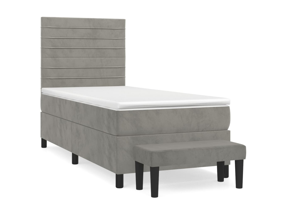 Cama com Molas/colchão 90x190 Cm Veludo Cinza claro MAISON EXCLUSIVE