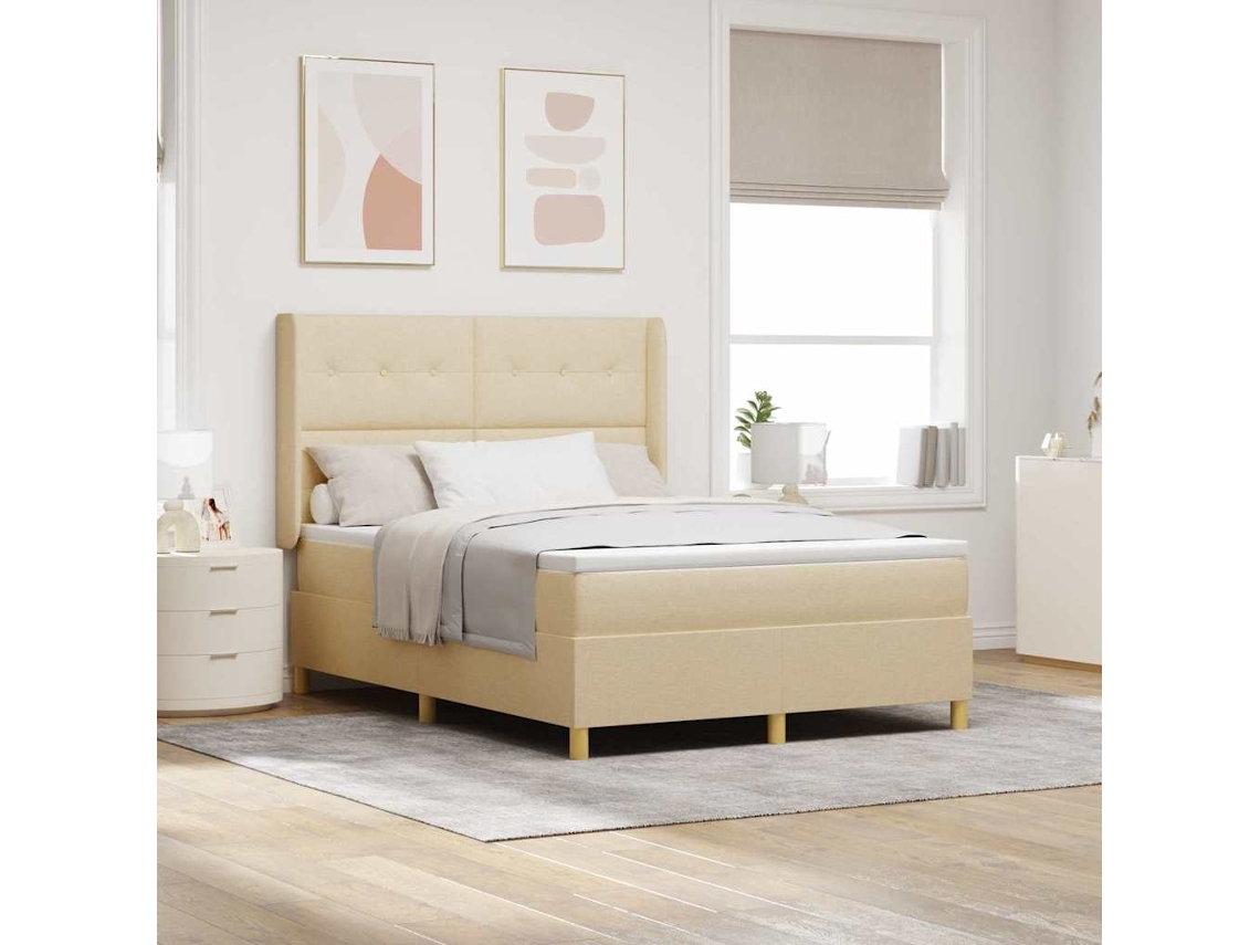 Vidaxl Cama Box Com Cabeceira Creme 160 X 200 Cm Tecido