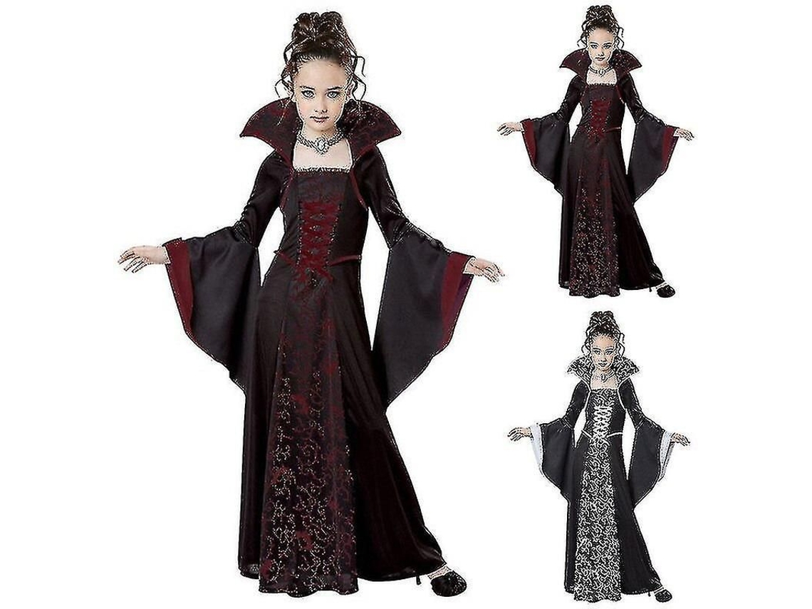 Traje De Vampiro Para Meninas Disfraz De Halloween Carnaval Festa Performance Talla 110-150cm Negro Blanco 120cm