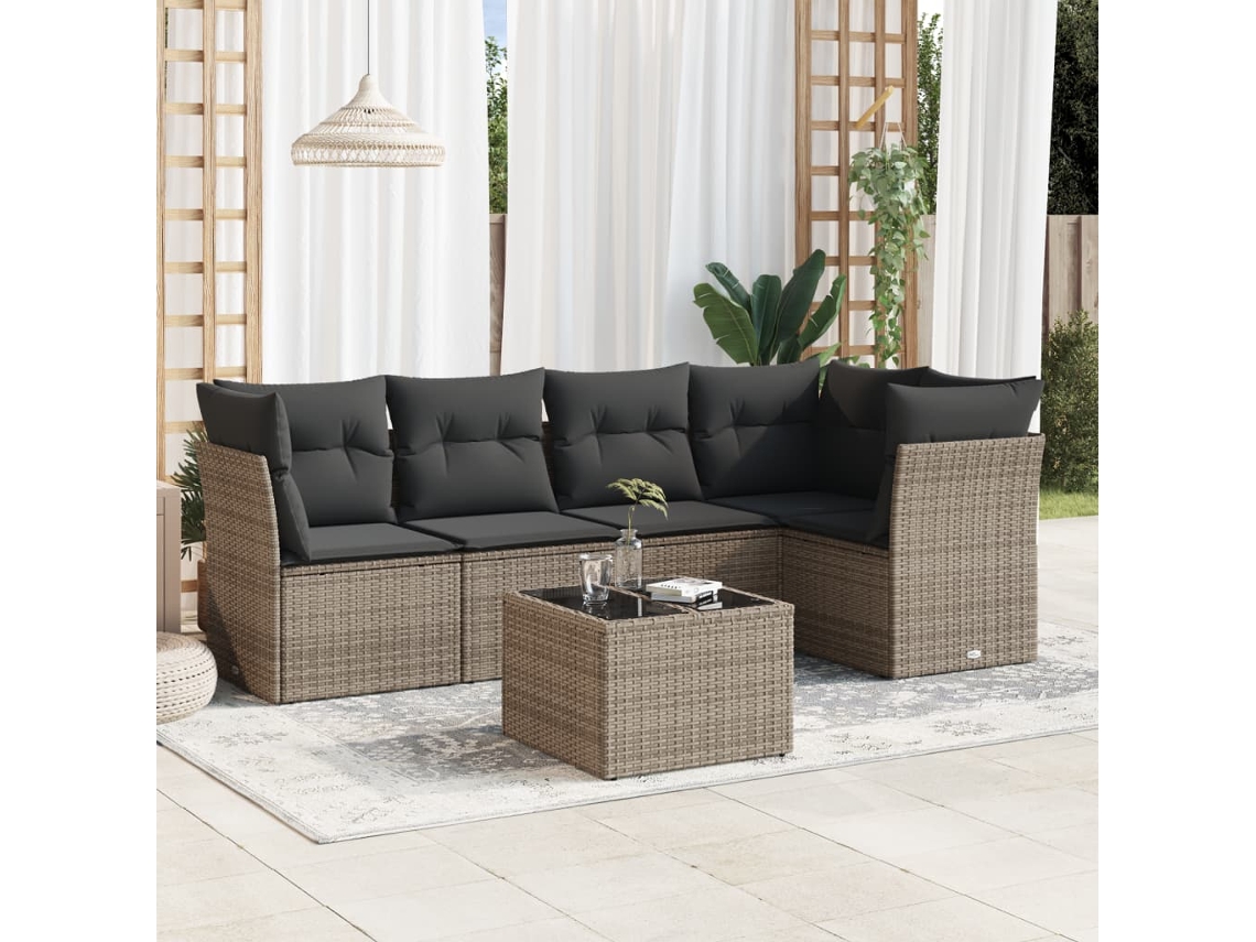 Vidaxl 6 Pcs Conjunto Sofás De Jardim Com Almofadões Vime Cinzento