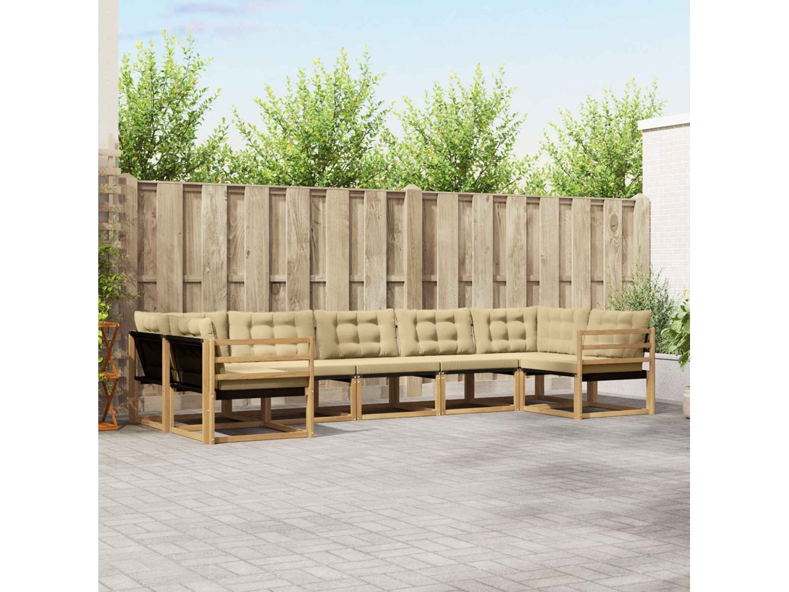 Vidaxl Conjunto De Sofás Para Exterior 7 Unid. Branco E Bege