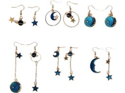 Conjunto De 6 Pares De Brincos Longos Com Pingente De Estrela Azul Em Liga Metálica Para Mulheres, Estilo Simples E Elegante.