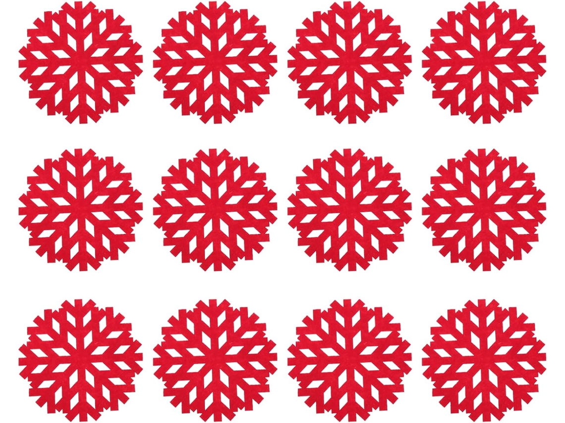 Conjunto De 12 Porta Copos De Feltro Antiderrapante Com Estampa De Floco De Neve Vermelho, Tema Natalino Gokoco (4 Unidades Por Conjunto X 3)