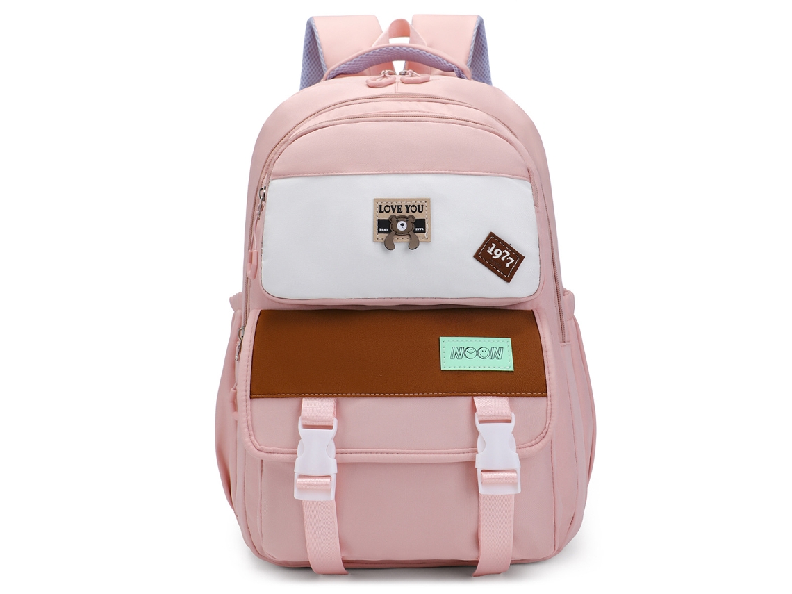 Mochila Color Block, Grande Capacidade, Impermeável, Adequada Para Meninas, Estudantes Do Ensino Médio E Universitários, Etc Rosa