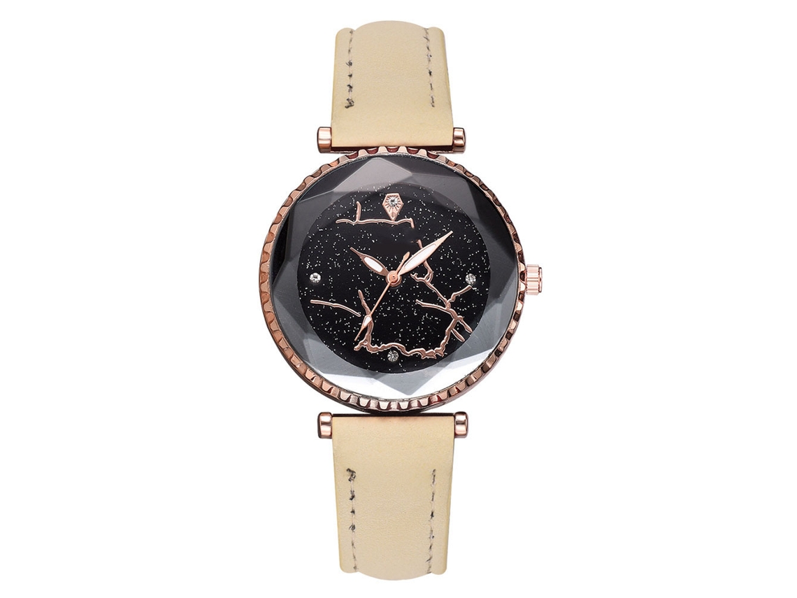 Relógio De Pulso Quartzo Feminino Com Pulseira Pu Cor Bege