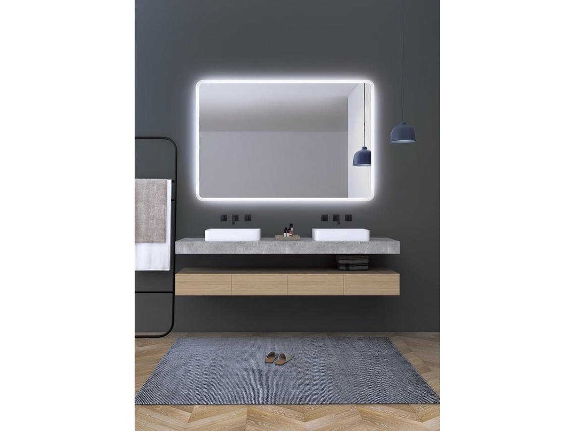 Espelho com Luz Led Fria Contorno Jateado Anti-Embaciamento 60 X 80Cm MICE COLLECTION