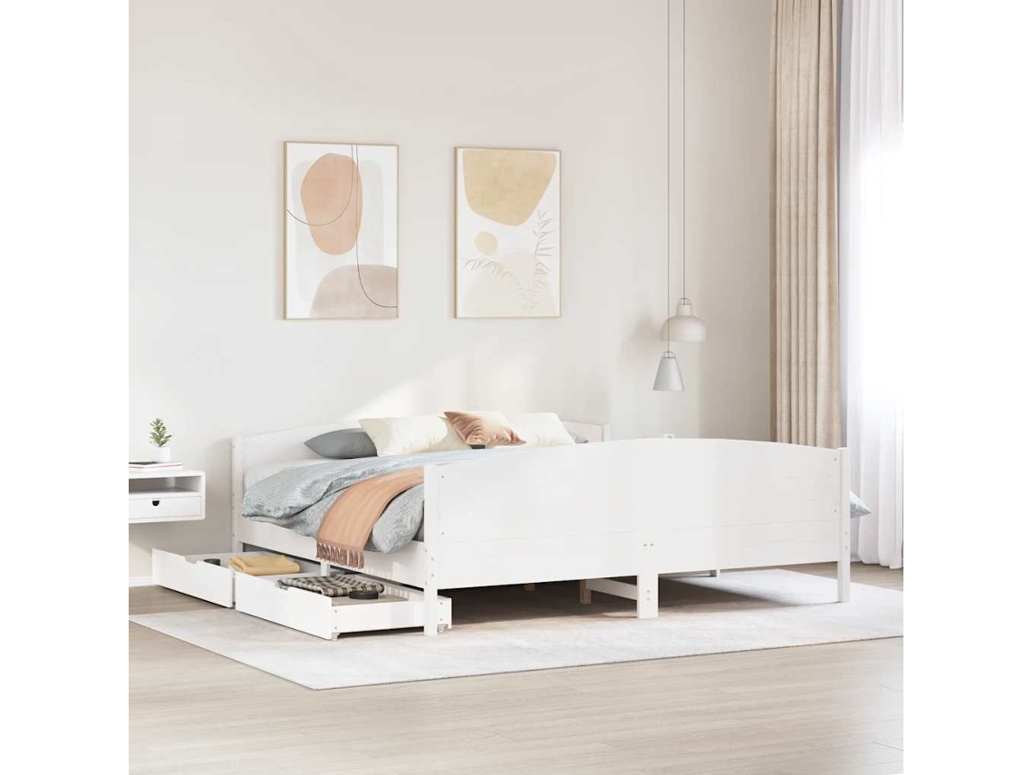 Vidaxl Cama Sem Colchão 180x200 Cm Madeira De Pinho Maciça Branco