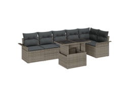 Conjunto 7 Conjunto De Sofá De Jardim Vidaxl Cinzento-claro Vime Pe (100 X 55 X 73 Cm)
