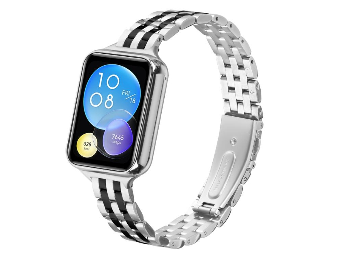 Bracelete para Xiaomi Mi Band 8 Pro Aço Fivela Estilingue e Cinco Contas Prata e Preta XIAOMOYU
