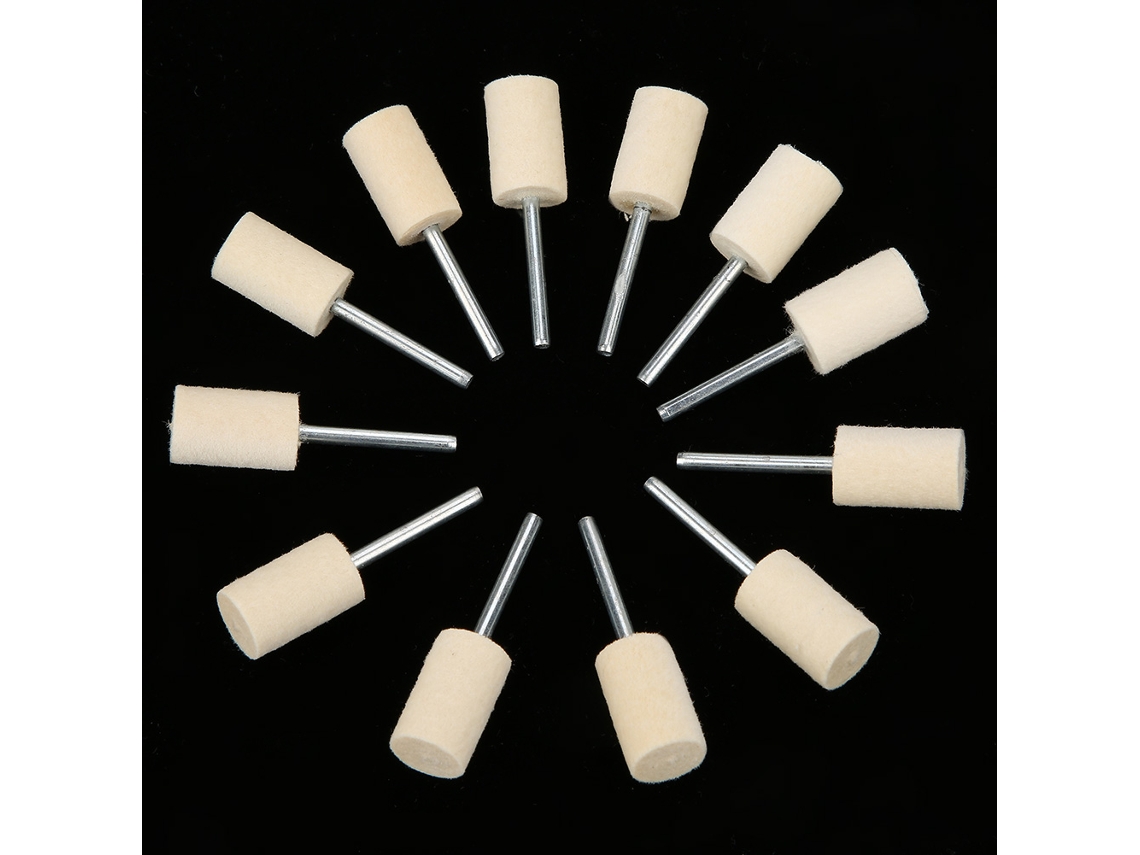 Cabeça de polimento de lã cilíndrica, adaptada para haste de 3 mm