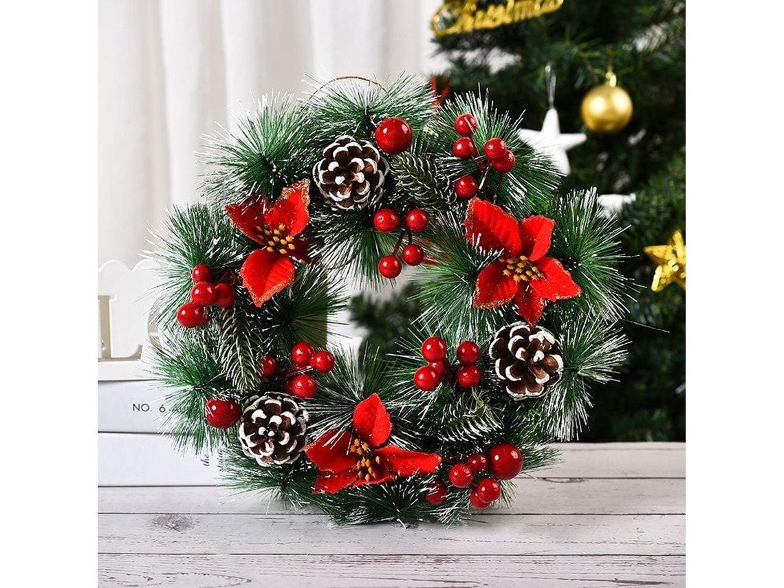 Guirlanda artificial de pinheiro para pendurar na porta de entrada, parede, decoração de janela de casamento, 32 cm.
