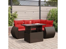 Vidaxl 5 Pcs Conj. Sofás Jardim C/ Almofadões Vime Pe/acácia Castanho