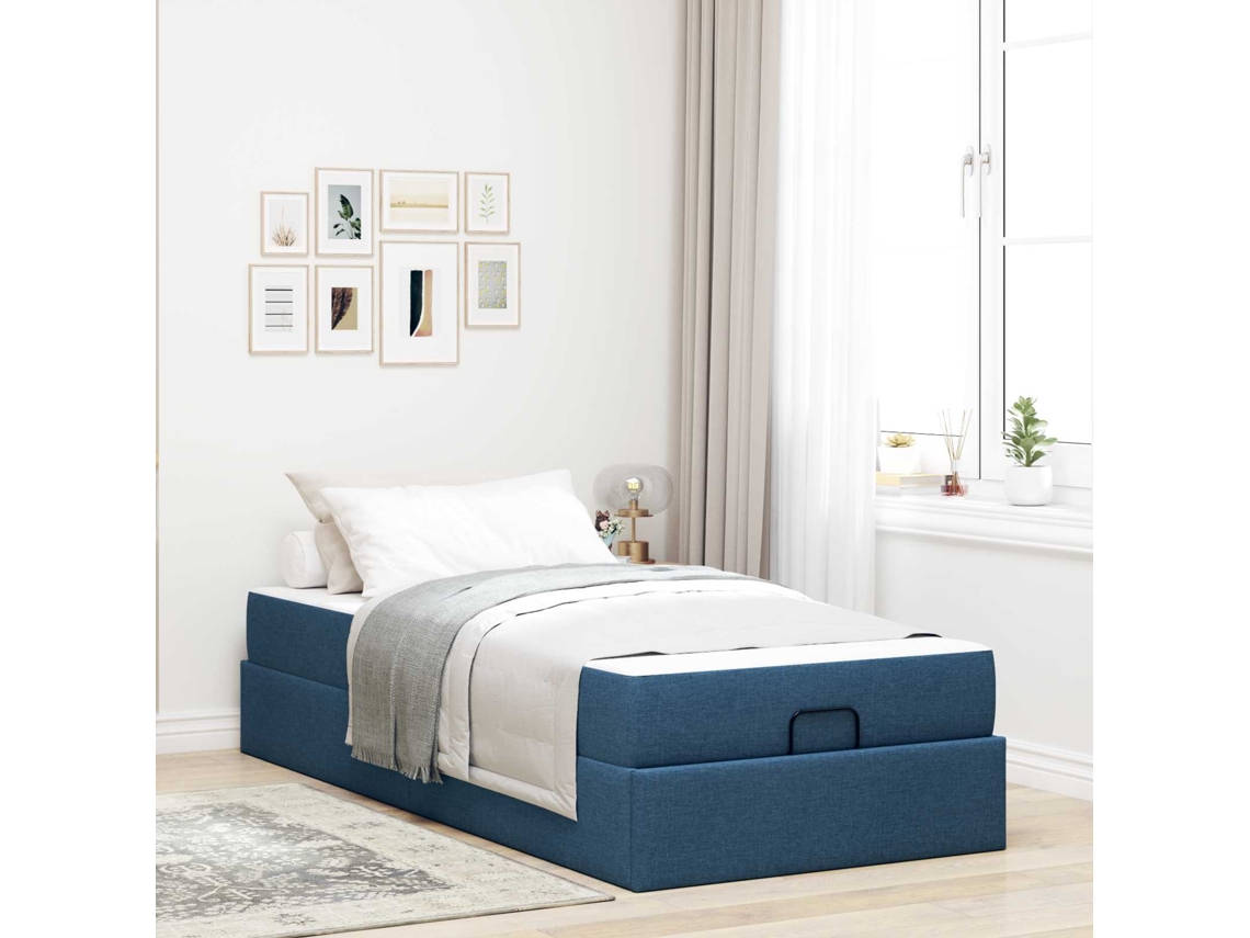 Vidaxl Estrutura De Cama Com Colchão 2 Unid. Azul Tecido