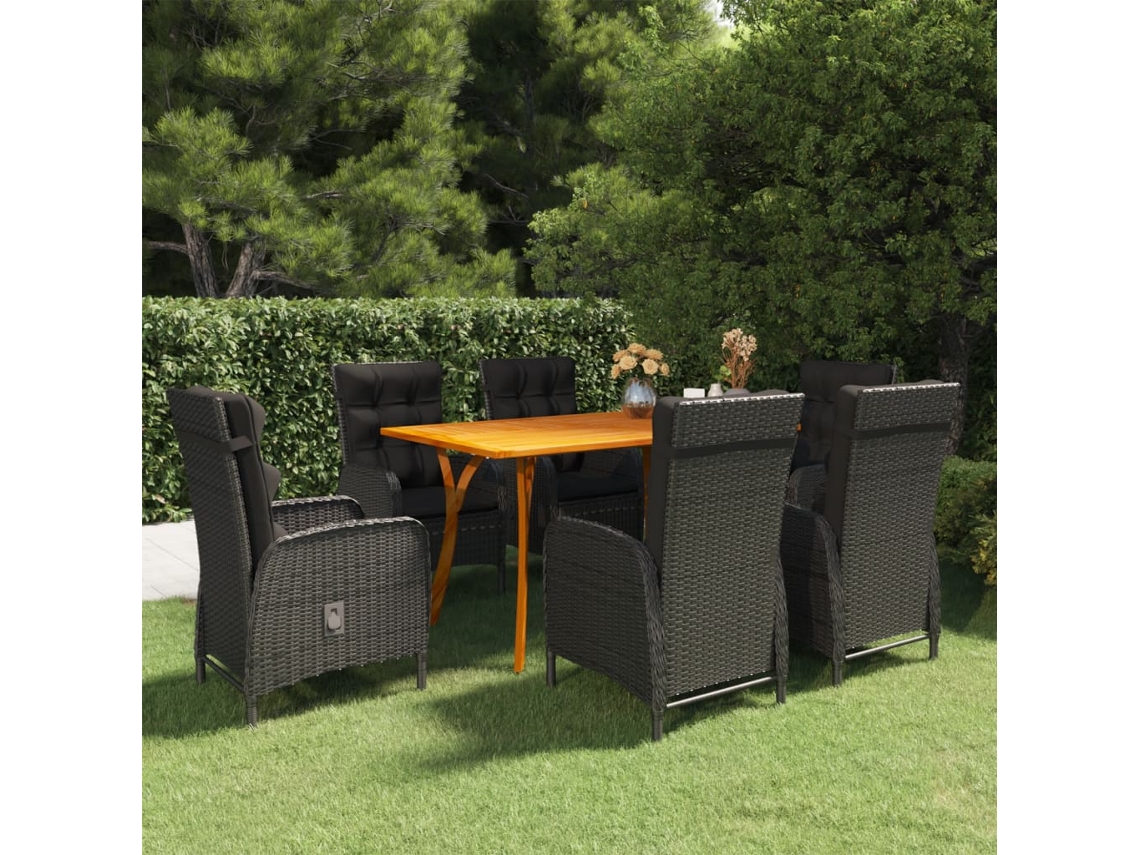 Vidaxl 7 Pcs Conjunto De Jantar Para Jardim Preto