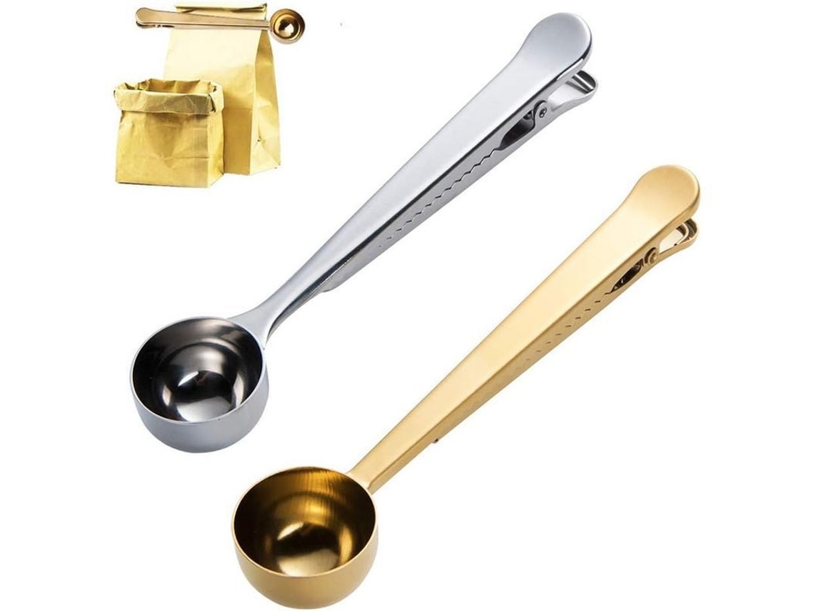 Colher de Café com Clamp Nova Line, 15ml, Inox, Prata+Ouro