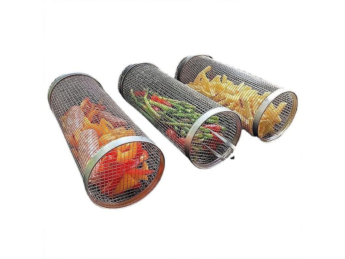 Cesto de Churrasco Nova Line, inox, giratório, para vegetais, frutos do mar, chips | S/MARCA