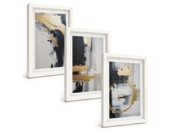 Quadros Decorativos Para Parede Pintura Abstrata Em Preto E Branco Moldura Branca Quadros Para O Escritório Espelharte (3 Peças 20x30 Cm)
