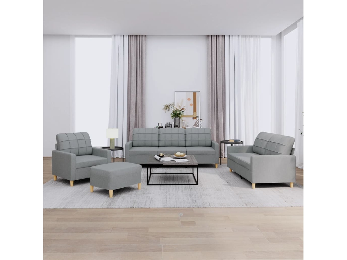 Vidaxl 4 Pcs Conjunto De Sofás Com Almofadões Tecido Cinzento-claro