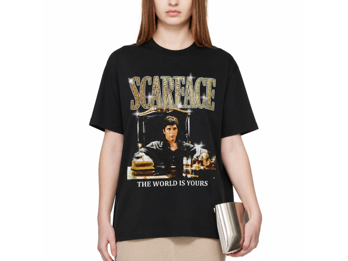 Rockinstone Scarface Movie Gold Logo Black Adult T-shirt Size:xl