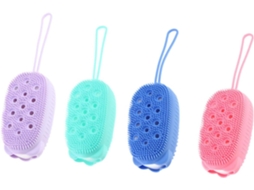 Conjunto De 4 Escovas Esfoliantes Silicone Stobaza Para Banho, Dupla Face Com Anel Para Pendurar, Limpeza Suave Para
