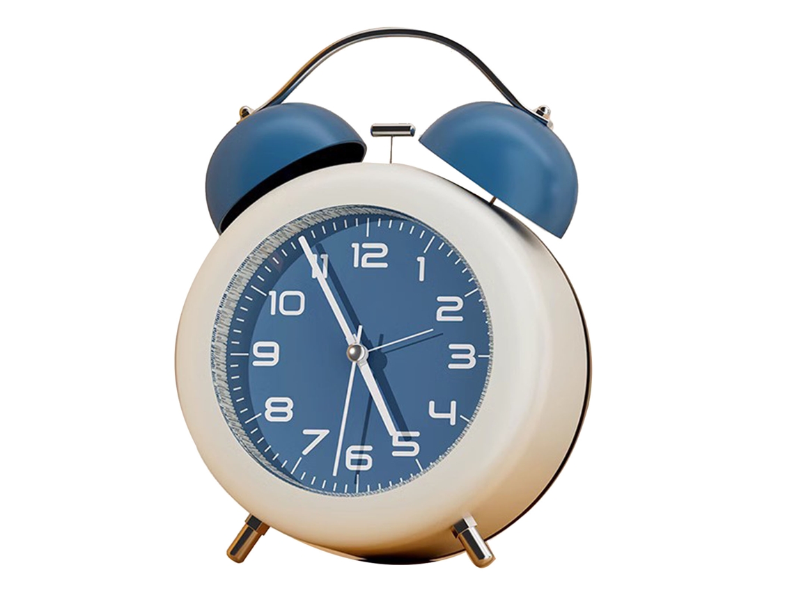 Reloj Despertador De Campanas Gemelas Para Niños Cute Con Luz Nocturna De Mesa Abs Batería Azul