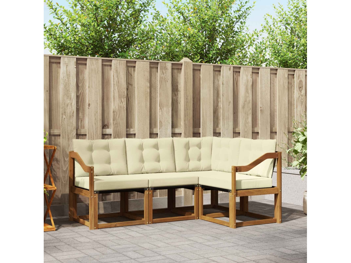 Vidaxl Conjunto De Sofás Para Exterior 4 Pcs Natural E Creme