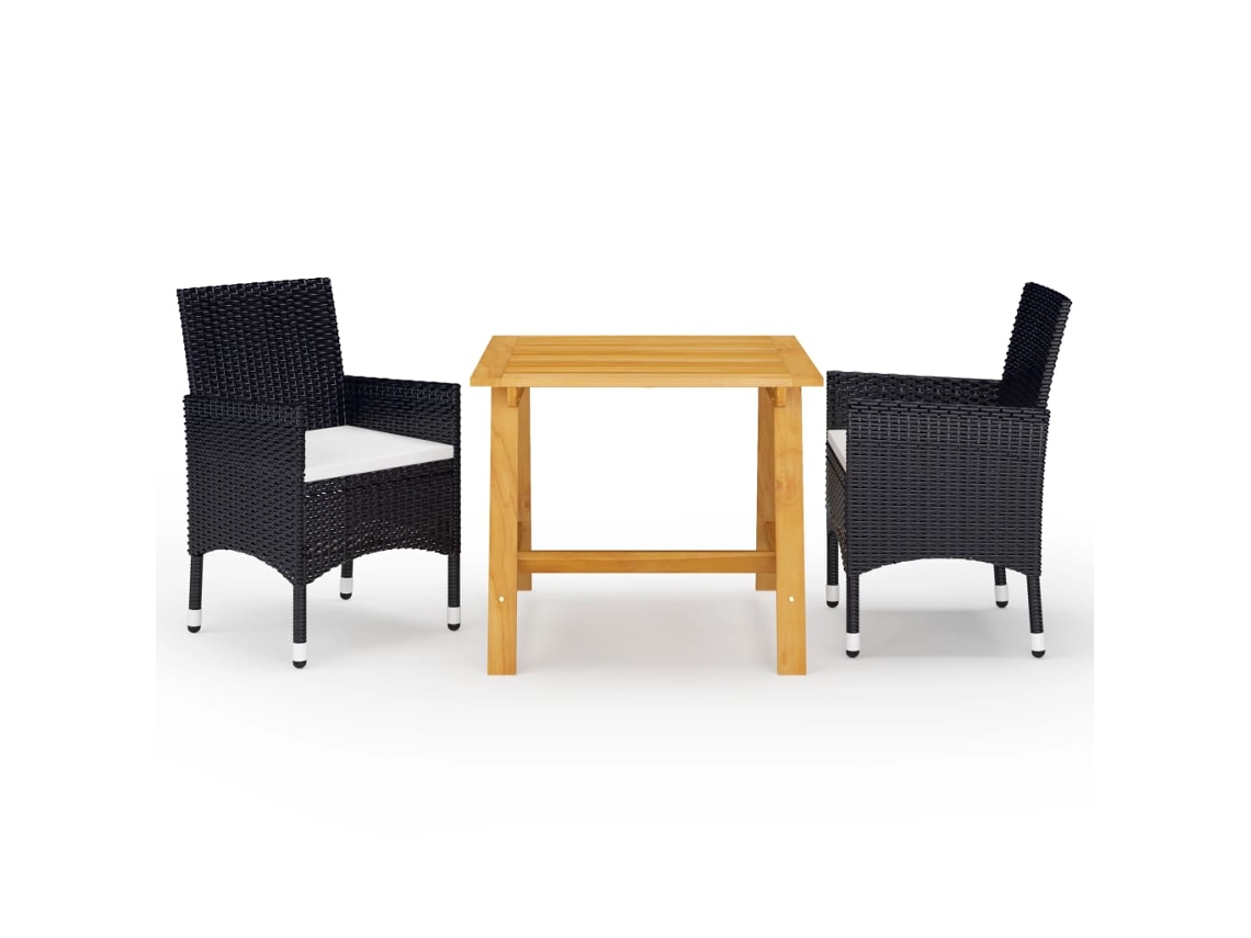 Vidaxl 3 Pcs Conjunto De Jantar Para Jardim Preto