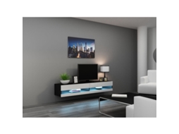 Mesa para Televisão CAMA MEBLE Rtvvigo180N C/B 30x40x180 cm Branco Preto Laminado Madeira Mdf Aglomerado 180x30x40 cm