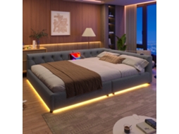 Sofá Cama 140x200cm Linho Cinza Com Rede Usb Type-c E Iluminação