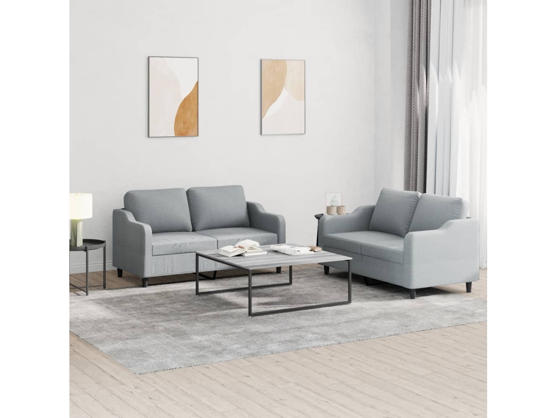 Vidaxl 2 Pcs Conjunto De Sofás Com Almofadões Tecido Cinzento-claro