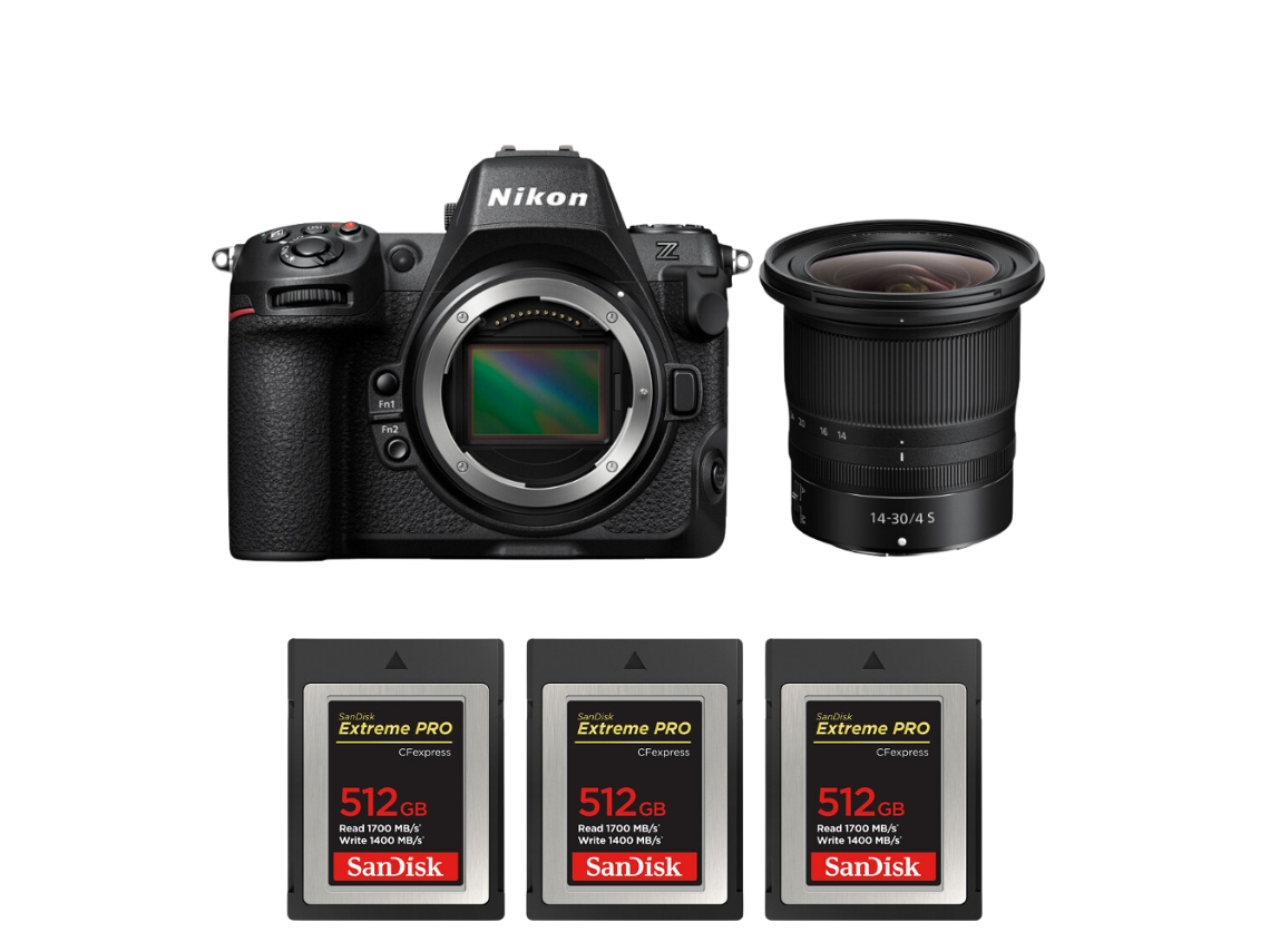 Z8 + Z 14 30mm F/4 S + 3 Sandisk 512gb Extreme Pro Cfexpress Type B Máquina Fotográfica Híbrida Full frame + Ebook Pricedirect NIKON