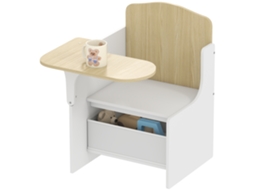 Secretária E Cadeira Infantil 2-em-1 Com Caixa De Arrumo Para Desenho, Leitura E Brincadeiras, Branco