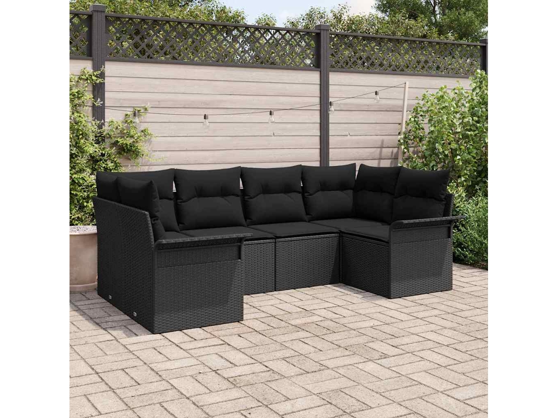 Vidaxl Conjunto de Sofá de Jardim 6 Pcs Preto Rattan Sintético