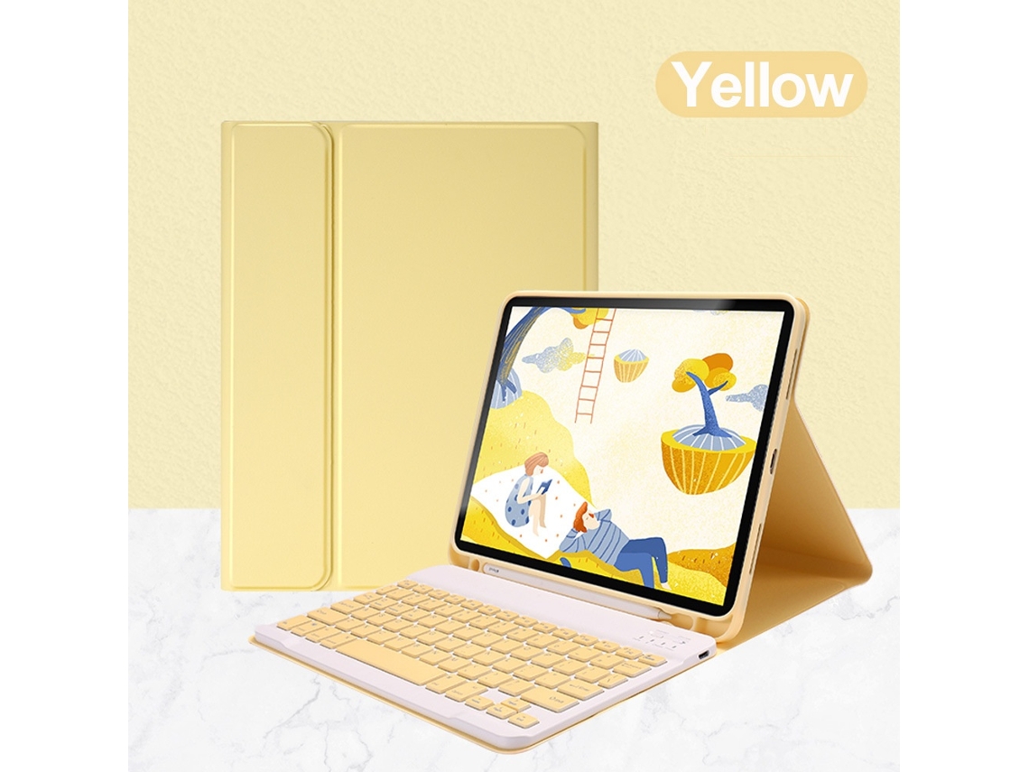 Capa Com Teclado Bluetooth Em Couro Compatível Com Ipad Air 11 2025/4/5/6 - 10,9", Cor Amarelo
