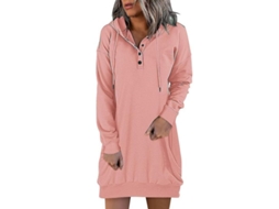 Vestido Rebe feminino de manga comprida, casual, em algodão, cor lisa, com capuz, tamanho P, rosa. Ideal para outono e inverno.