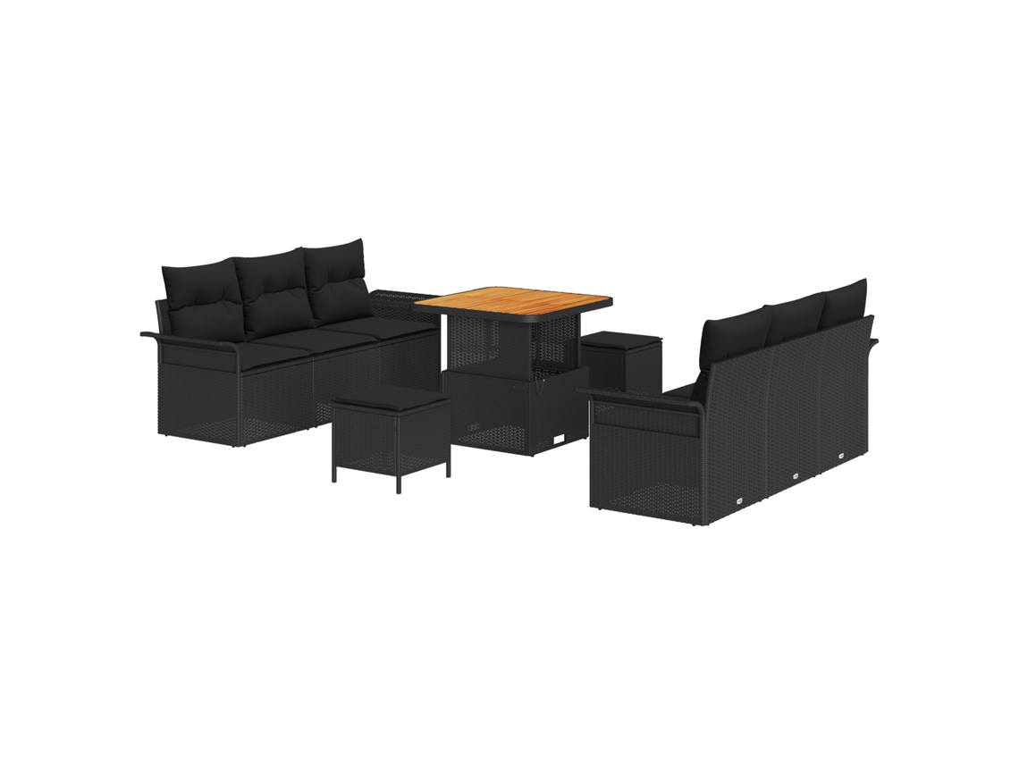 Conjunto 9 Sofá De Jardim Vidaxl Preto Vime Pe (196 X 62 X 85 Cm)