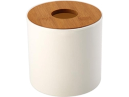 Porta Lenços Redondo Com Tampa De Bambu Removível E À Prova D Água – Recipiente Plástico Para Papel Higiênico Banheiro