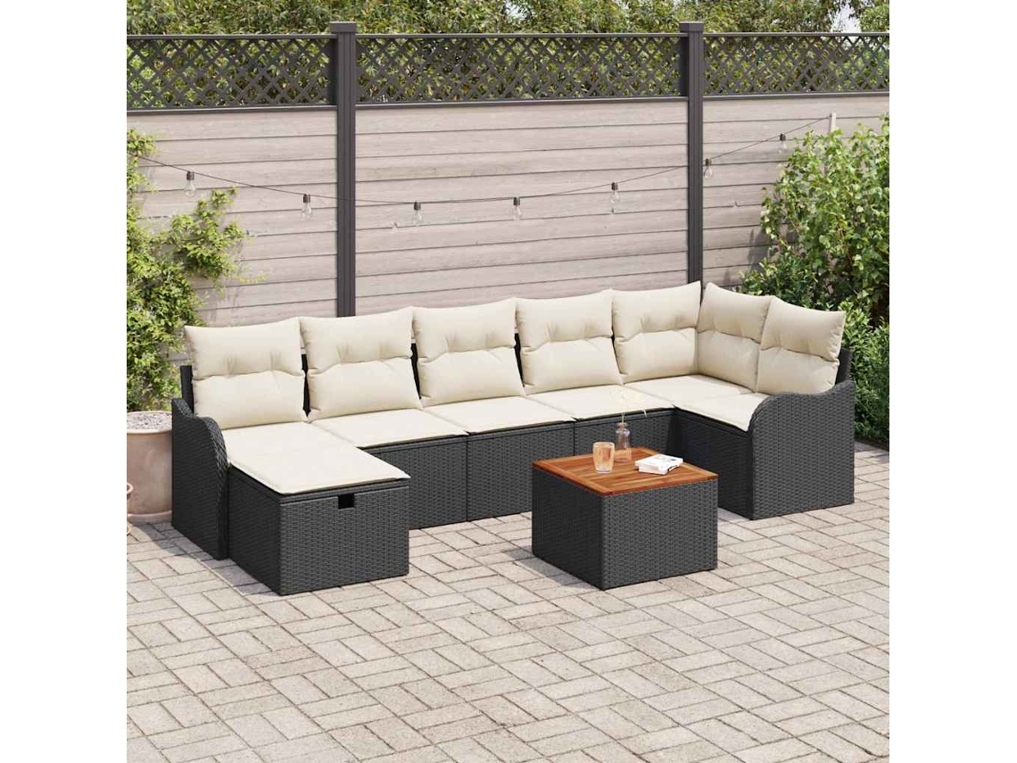 Vidaxl Conjunto De Sofá De Jardim 8 Unid. Preto Vime Pe