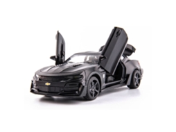 Miniatura de Carro Chevrolet Camaro em Escala 1/32, Feita de Metal, com 4 Portas Que Podem Ser Abertas, com Luzes e Efeitos Sonoros. MDUG (preto)