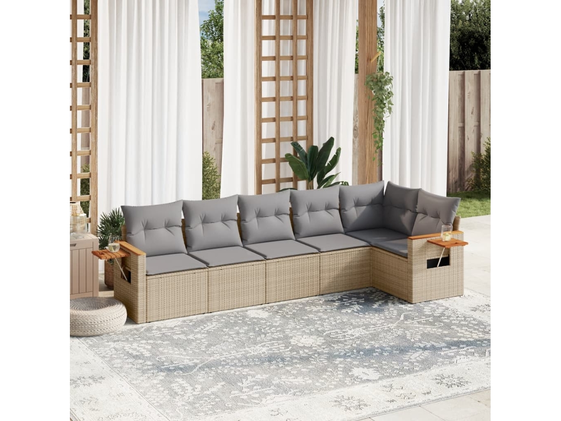 Vidaxl 6 Pcs Conjunto De Sofás P/ Jardim Com Almofadões Vime Pe Bege