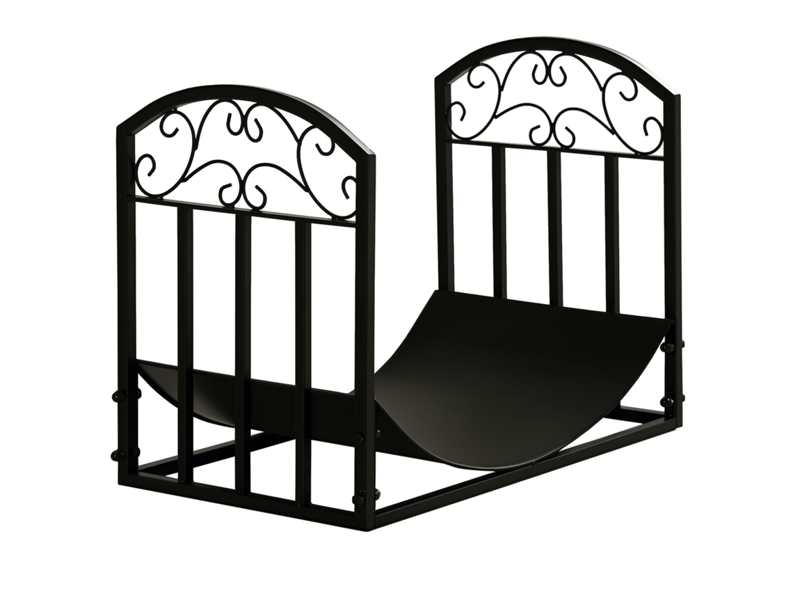 Porta lenha em Metal com Prateleira Curva, suporta até 60kg preto 60,5x36x46,5cm BTFORUS