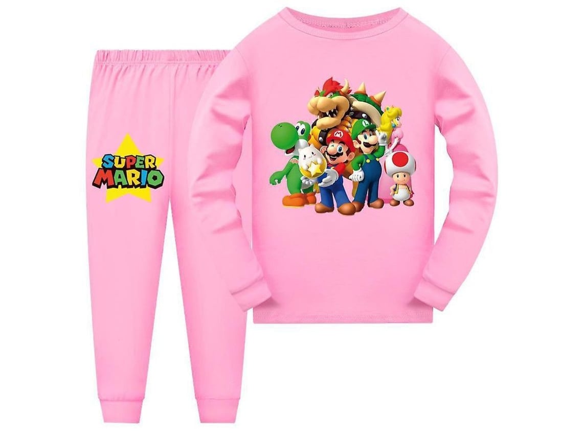 2026 pijamas para Niños Y Niñas de 7 14 Años Super Mario Manga Larga Camiseta Y Pantalones Conjunto de Ropa de Dormir Regalo
