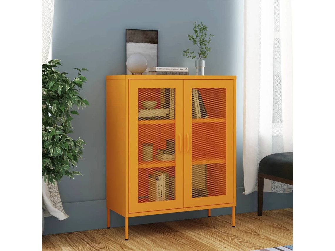 Vidaxl Armário De Arrumação Amarelo Mostarda 80x35x101,5 Cm Aço