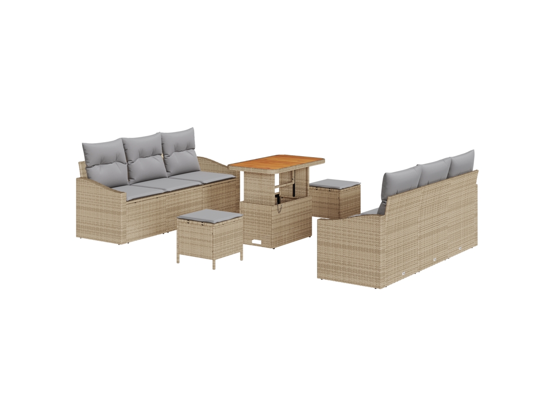 Conjunto 9 Sofá De Jardim Vidaxl Bege Vime Pe (178 X 62 X 85 Cm)