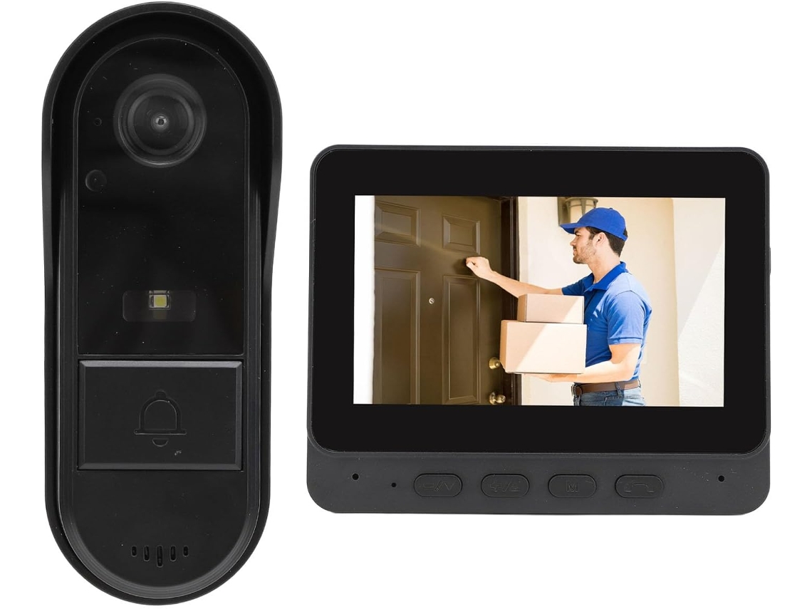 Campainha De Vídeo Sem Fio 8mp Com Ângulo Amplo 170° E Tela 4, 3 Polegadas, Visão Noturna Bidirecional, À Prova D Água