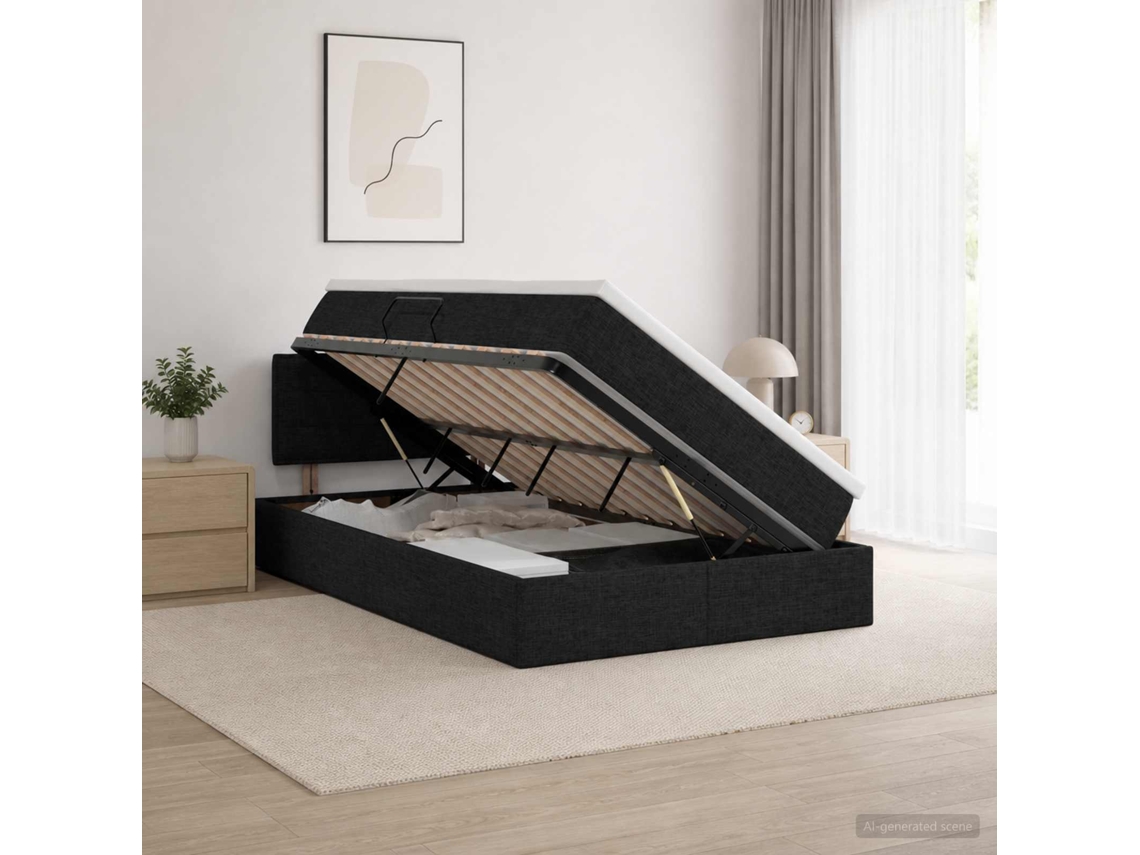 Vidaxl Cama Com Arrumação E Colchão Preto 120 X 200 Cm Veludo