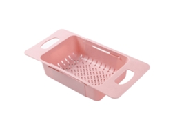 Cesta Coador Pia Plástico Retrátil Esticável com Drenagem para Cozinha Rosa