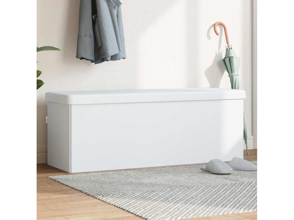 Vidaxl Banco De Arrumação Dobrável Pvc Branco