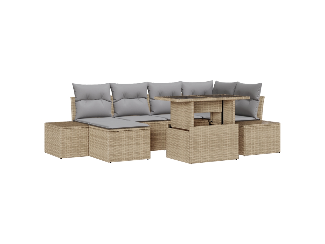 Conjunto 7 Conjunto De Sofás Para Exterior Vidaxl Bege Vime Pe (264 X 154 X 85 Cm)