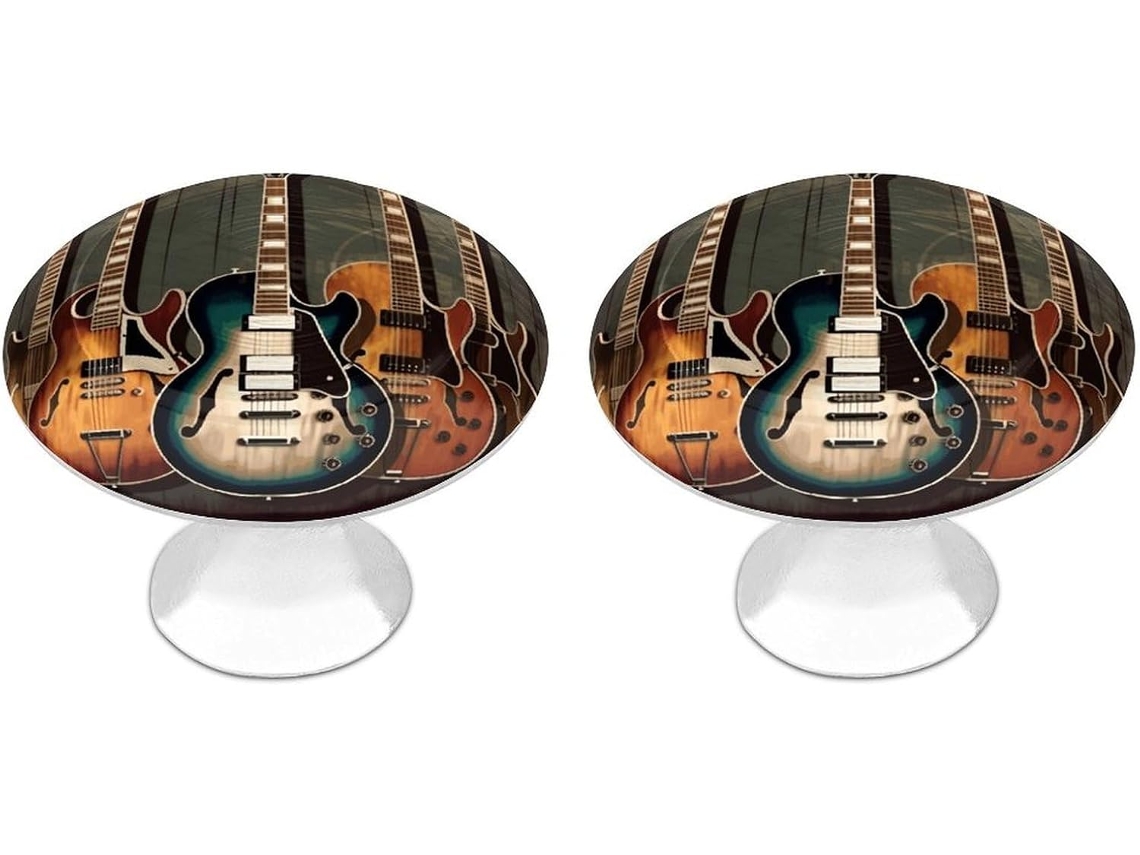 Conjunto De 2 Puxadores Aço Inoxidável Para Armários Cozinha, Com Design Personalizado De Guitarras, Ideais Para Gavetas